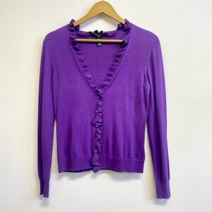 Ralph Lauren Purple Ruffle Cashmere Blend Cardigan Sweater